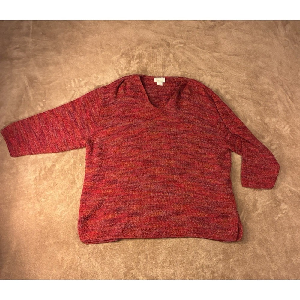 VTG Roamans Women's 2X Red Space Dye V-Neck 3/4 Sleeve Knit Sweater Grunge Fairy